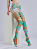 Cake ice cream printed pantyhose with striped checkered pattern...