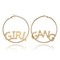 Bohemian Geometric Round Earring GIRL GANG LEtter Carving Pendant...