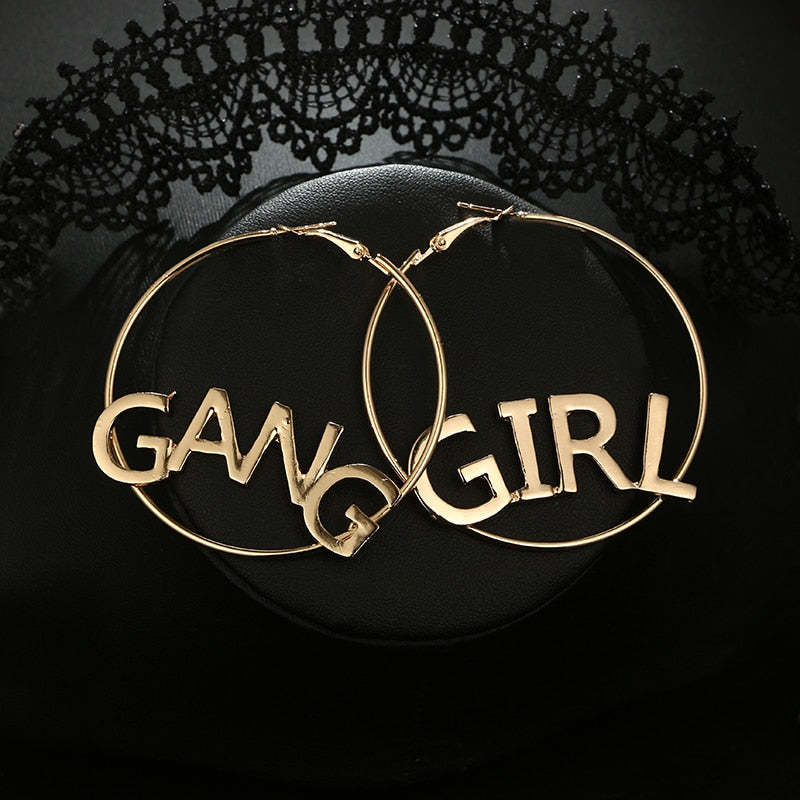 Bohemian Geometric Round Earring GIRL GANG LEtter Carving Pendant Drop Earring Pericing Earring