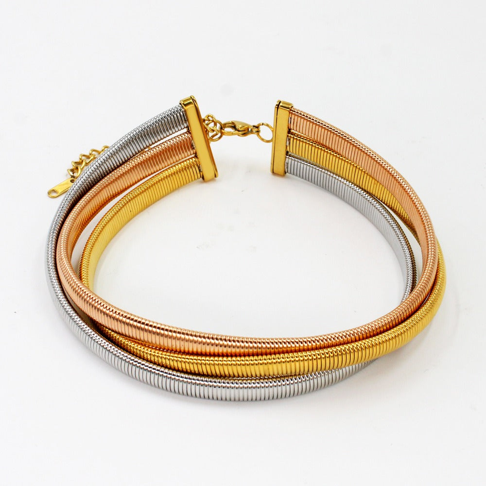 Niche high-end multi-layer choker choker stainless steel elastic snake ring short Korean commuter temperament choker for women