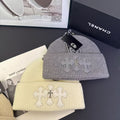 Knitted Hat with Cross Design Warm Ear Protection Beanie