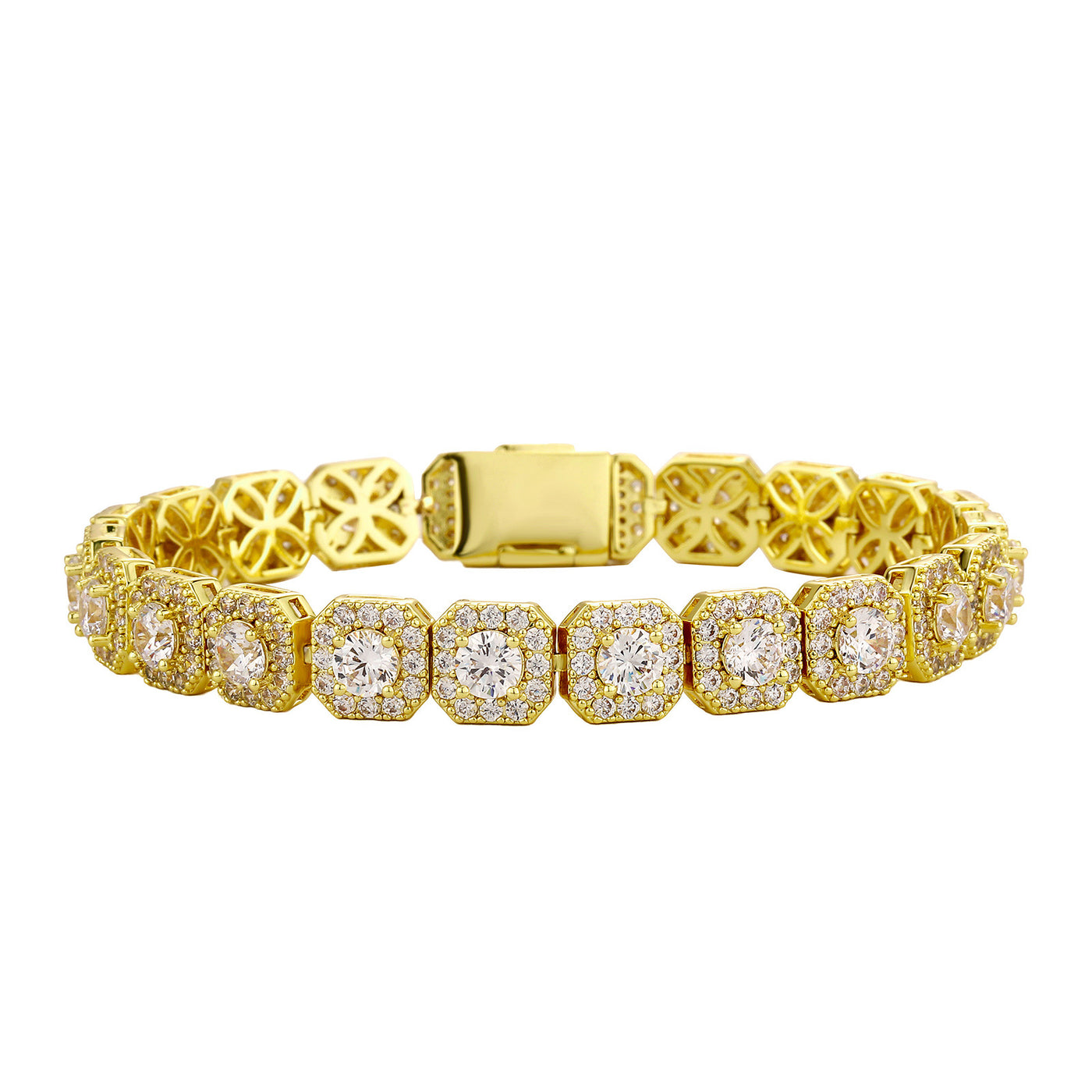 Fashion Trendy Ice Sugar Chain Cuban Chain Ice Sugar Link 5A Zircon Tennis Bracelet Flip Cover Men's Trendy Bracelet