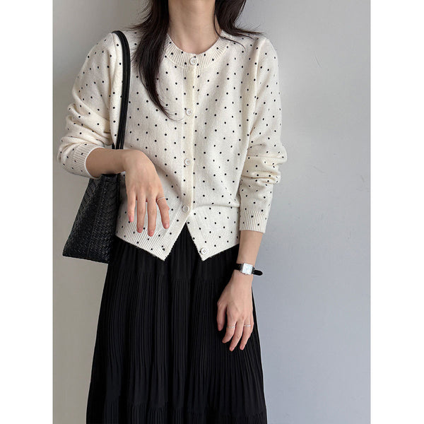 Lace West  Polka Dot Knit Cardigan for Women, Inner Sweater, Versatile Outerwear Top