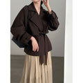 British Style Belted Waist Flip Collar Trench Coat for...
