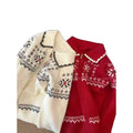 Fair Isle Vintage Jacquard Knit Cardigan Polo Neck Zipper...