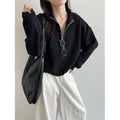 Deer West Stand Collar Zipper Drawstring Knit Sweater Women's...