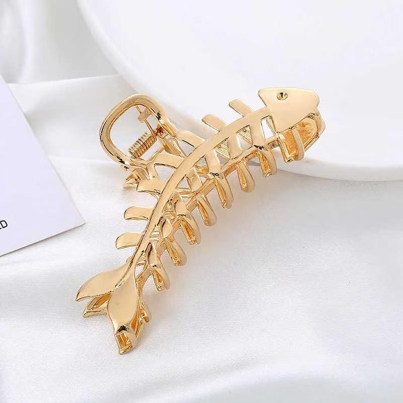 Metal fishbone hair clip