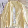 Soft Yellow Round Neck Long Sleeve Light Blue Knit...