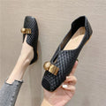 Retro square toe soft bottom flat beanie shoes for...