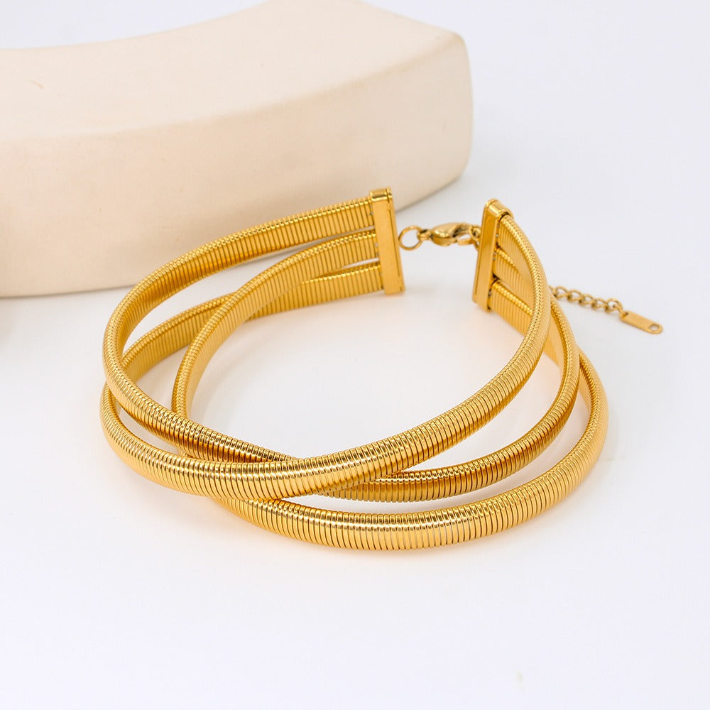 Niche high-end multi-layer choker choker stainless steel elastic snake ring short Korean commuter temperament choker for women