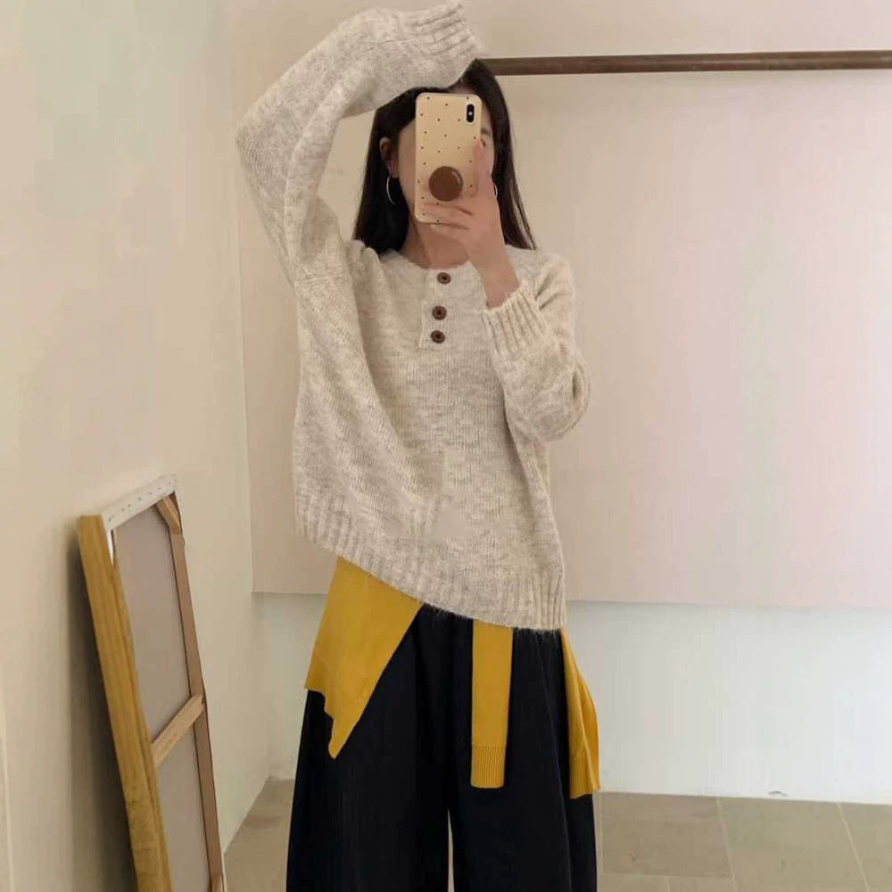 Solid color loose and lazy style soft and sticky knitted sweater