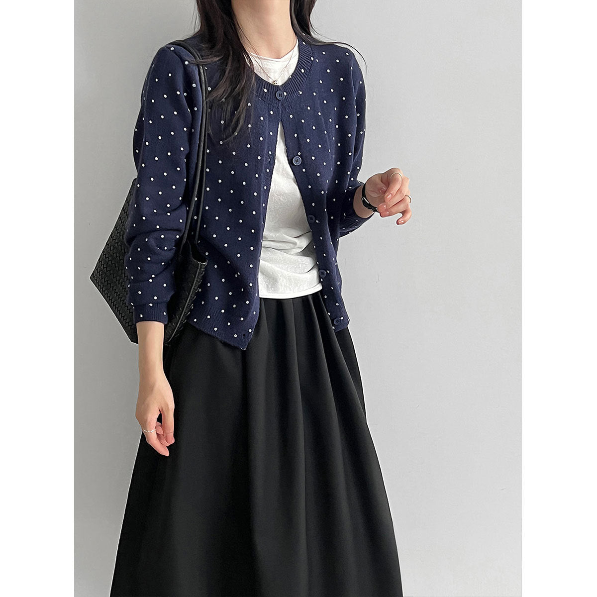 Lace West  Polka Dot Knit Cardigan for Women, Inner Sweater, Versatile Outerwear Top