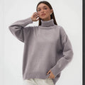 Versatile solid color high neck pullover sweater