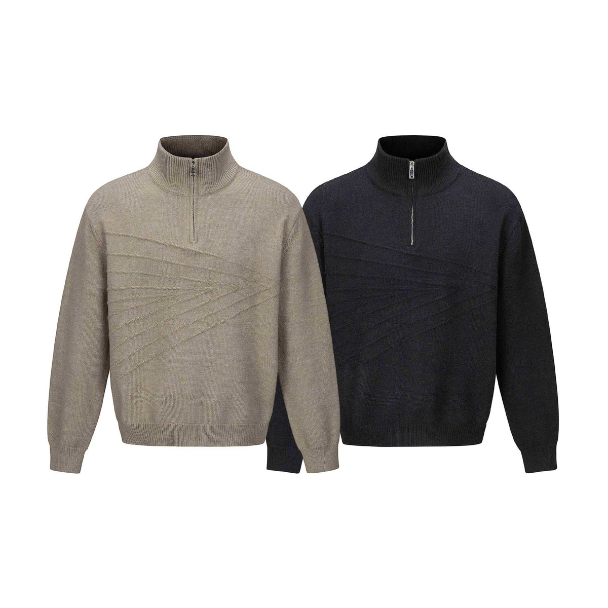 Distressed Jacquard Knit Loose Half-Zip High Neck Sweater Men