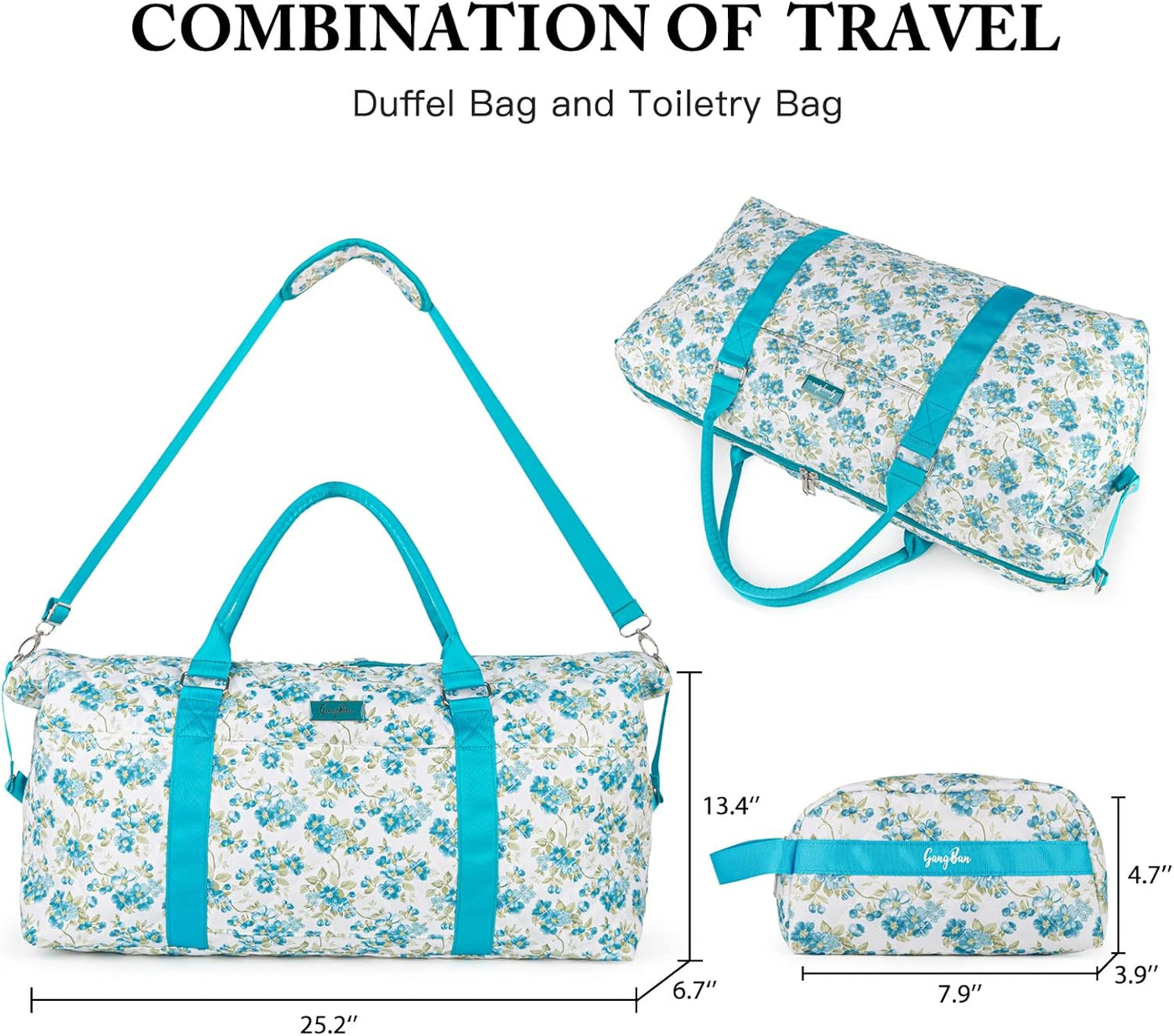 Women's Travel Bag With Toiletry Pouch  Carry-on Overnight & Weekend Bag For Travel, Yoga, And Gym  White Floral Design