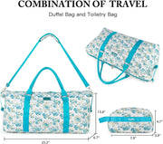 Women's Travel Bag With Toiletry Pouch  Carry-on Overnight & Weekend Bag For Travel, Yoga, And Gym  White Floral Design