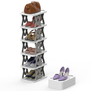 6 Tier Foldable Shoe Rack Vertical Shoe Organizer Narrow Shoe Rack For Small Spaces Space Saving Free Standing For Corner Entryway Hallway Bedroom 2 Color Options