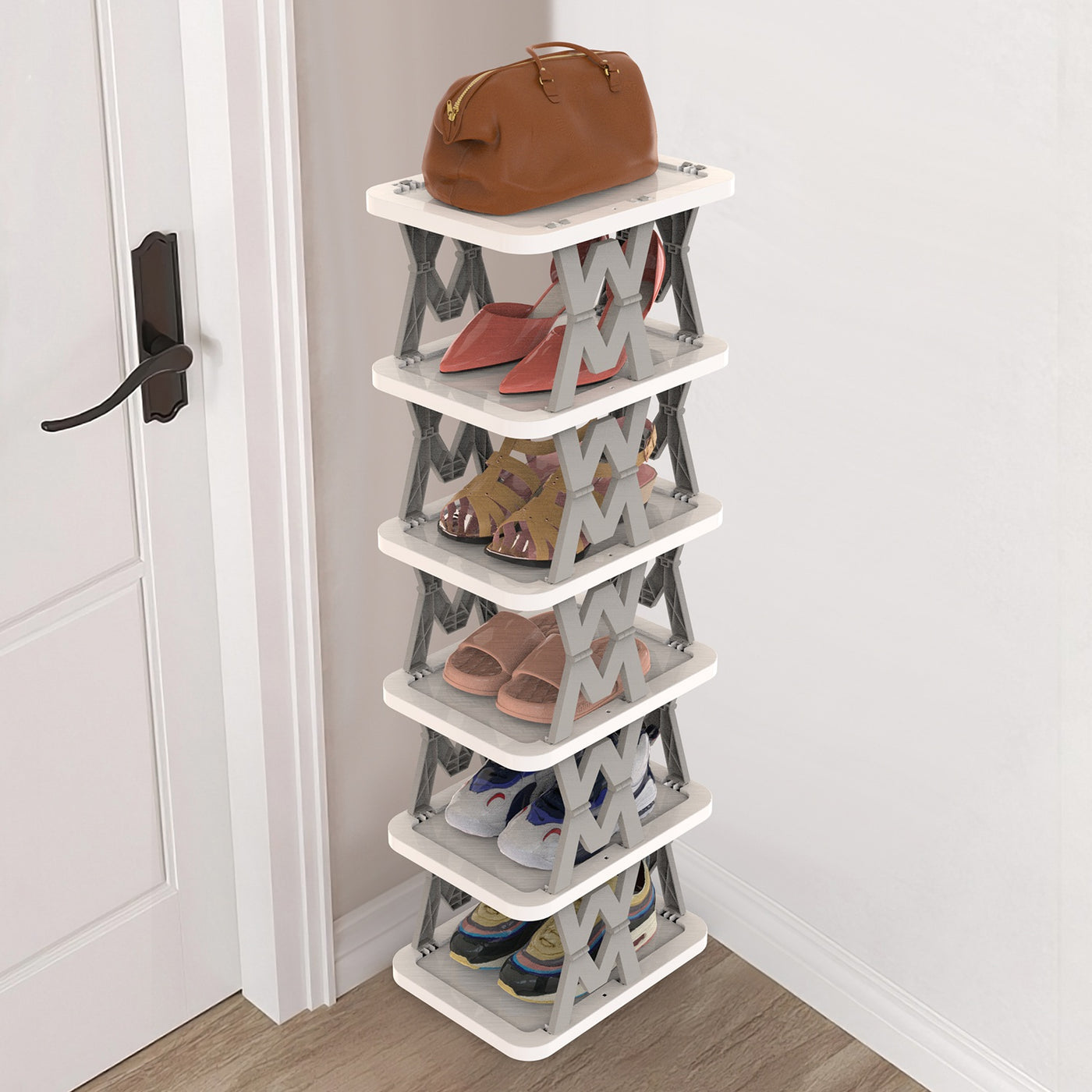 6 Tier Foldable Shoe Rack Vertical Shoe Organizer Narrow Shoe Rack For Small Spaces Space Saving Free Standing For Corner Entryway Hallway Bedroom 2 Color Options