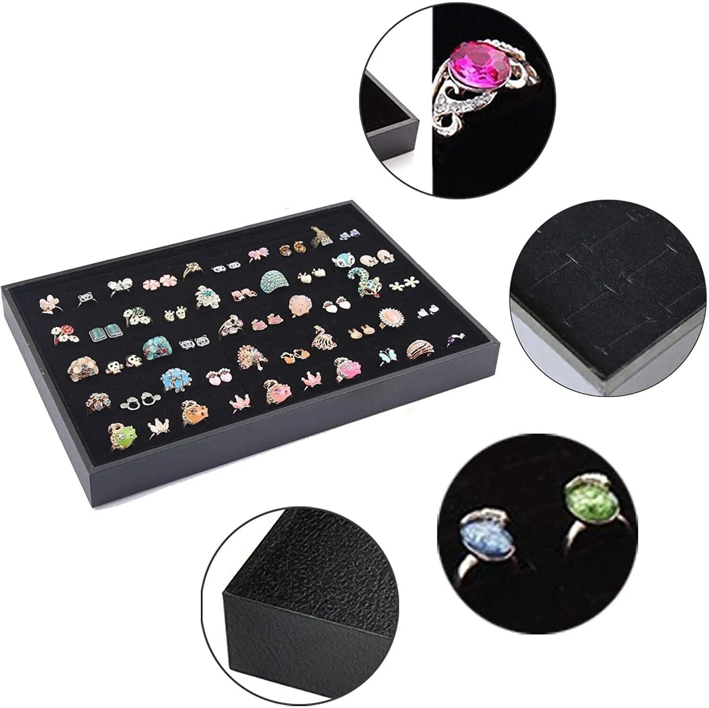Slots Jewelry Ring Display Organizer Tray Holder Earrings Storage Box Case