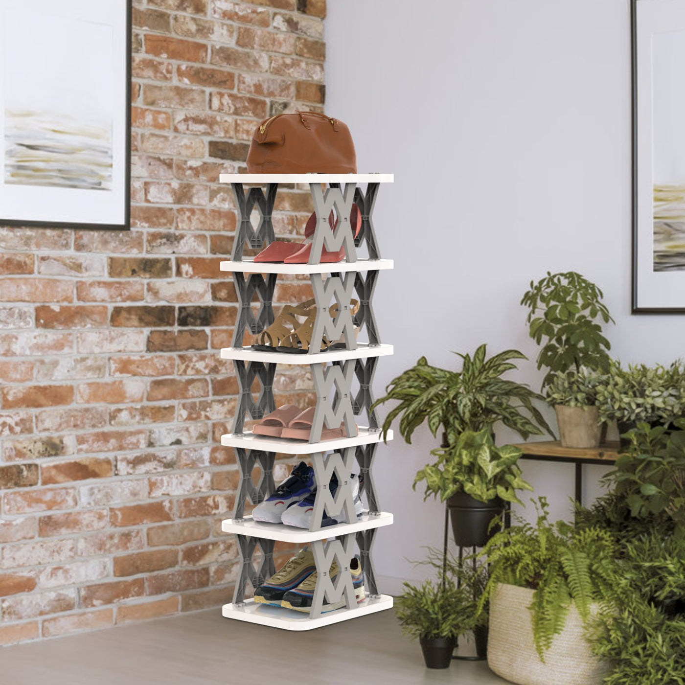 6 Tier Foldable Shoe Rack Vertical Shoe Organizer Narrow Shoe Rack For Small Spaces Space Saving Free Standing For Corner Entryway Hallway Bedroom 2 Color Options