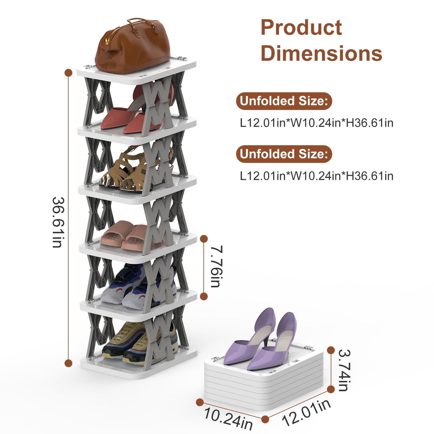 6 Tier Foldable Shoe Rack Vertical Shoe Organizer Narrow Shoe Rack For Small Spaces Space Saving Free Standing For Corner Entryway Hallway Bedroom 2 Color Options