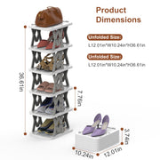 6 Tier Foldable Shoe Rack Vertical Shoe Organizer Narrow Shoe Rack For Small Spaces Space Saving Free Standing For Corner Entryway Hallway Bedroom 2 Color Options