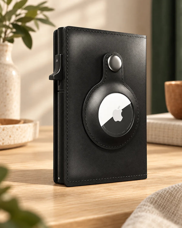 Airtag metal card holder genuine leather and aluminum alloy card holder