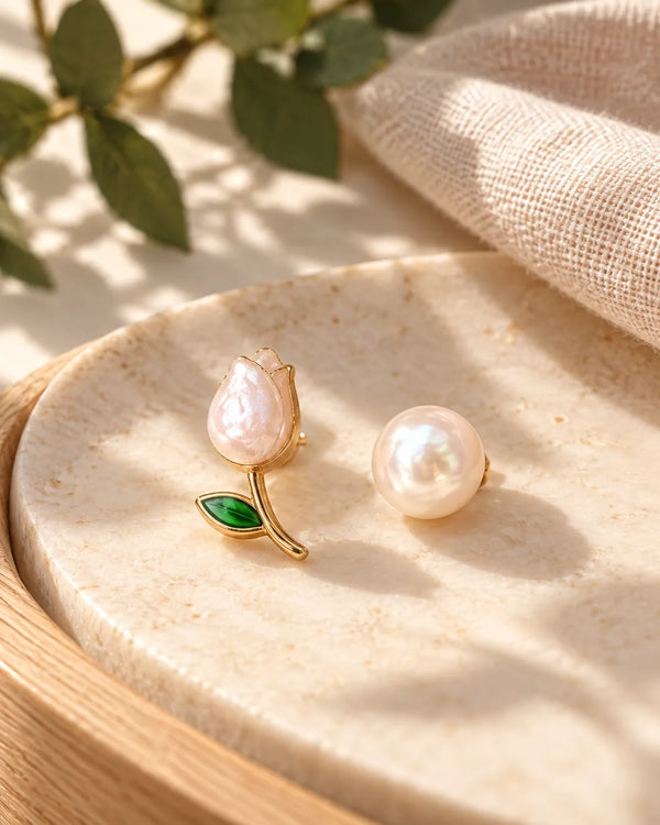 Tulip pearl earrings and earrings
