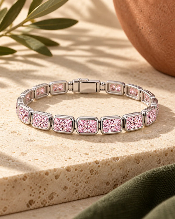 Jewelry  Stylish Zircon Bracelet with Large Full Zircon Stones, Platinum-Plated White Zircon, Rose Gold Plated Pink Zircon, Fashion Jewelry