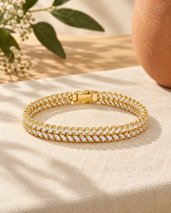 Fashion Chain Bracelet with Fishbone Zircon, Gold and Silver, Elegant Full Diamond Tennis Bracelet for Women, Mother's Day Gift