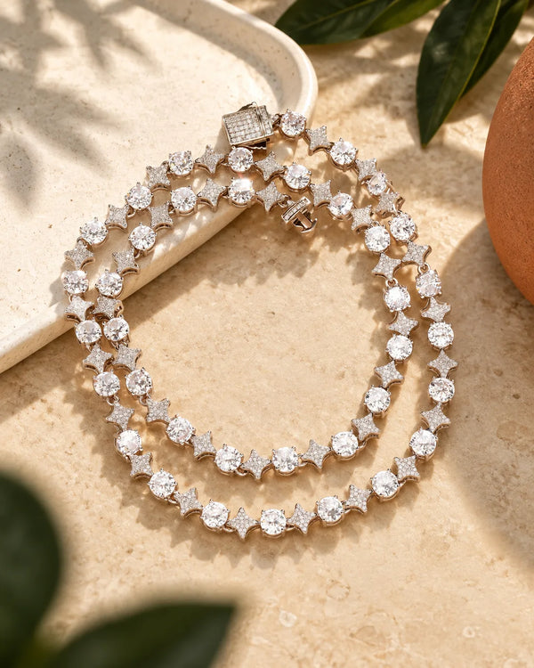 4MM Tennis Chain, 6MM Copper Zirconia Star Hip-hop Necklace, 8MM Starburst Bracelet Anklet, Factory