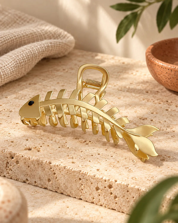 Metal fishbone hair clip