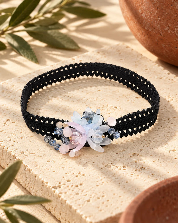 Fabric crystal flower anklet