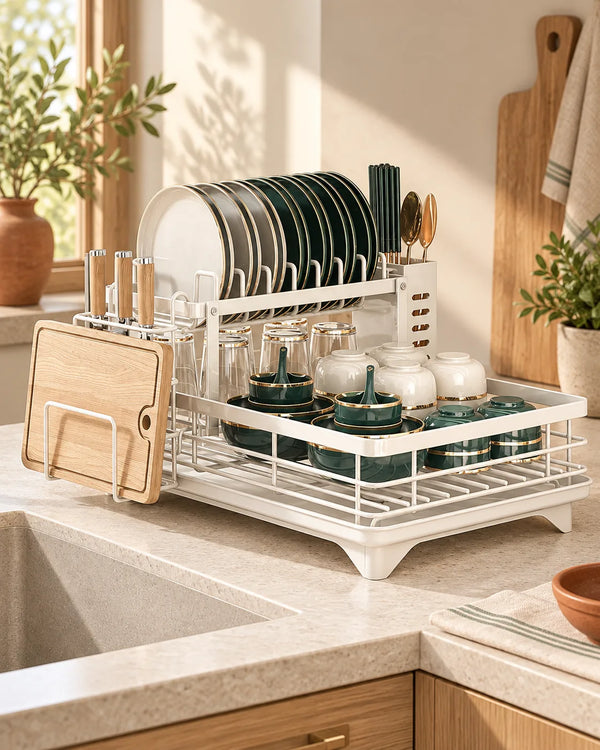 2024 Kitchen Dish Drying Rack with Adjustable Stainless Steel Organizer