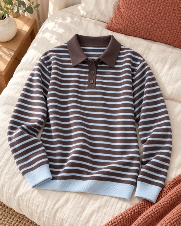 Collar striped sweater for women in autumn and winter