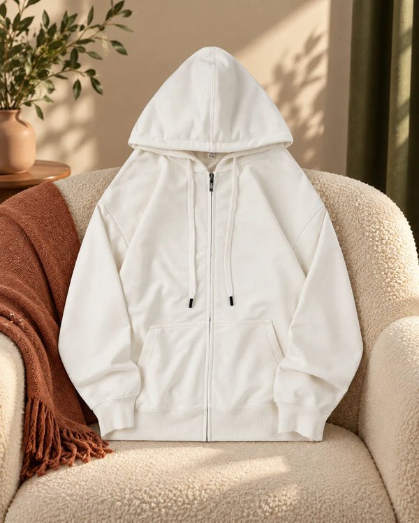 Hooded zipper long sleeved sweatshirt