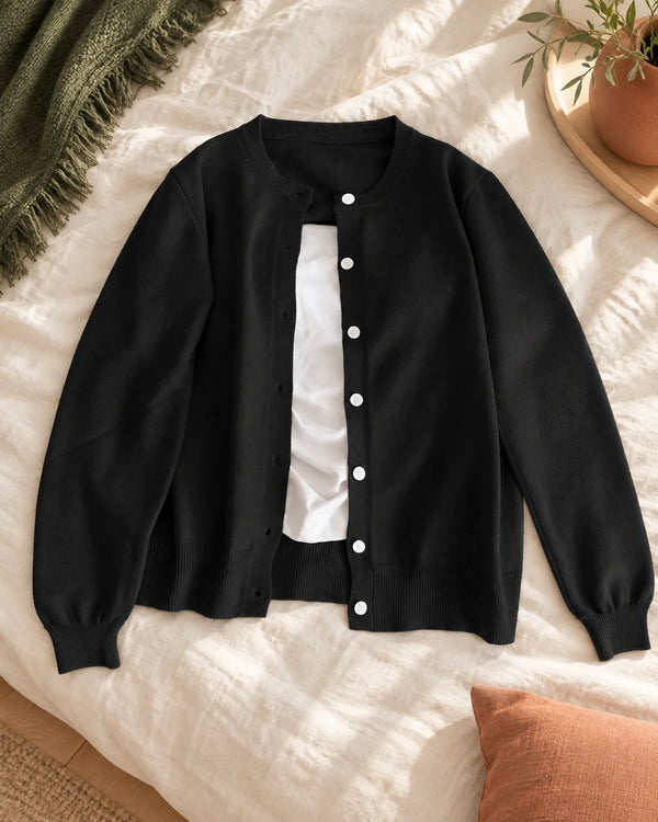 Soft Yellow Round Neck Long Sleeve Light Blue Knit Cardigan for Women Sweater Coat