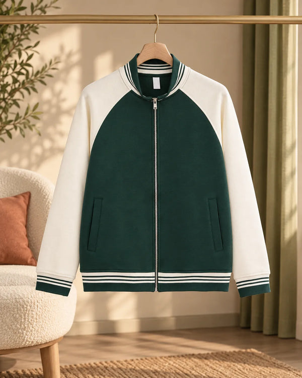 Stand up collar contrasting zipper jacket