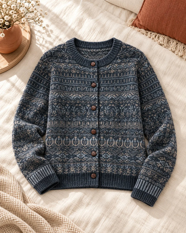 Knitted Cardigan Coat for Women, Embroidered Pattern, Outerwear, Stylish Women's Top