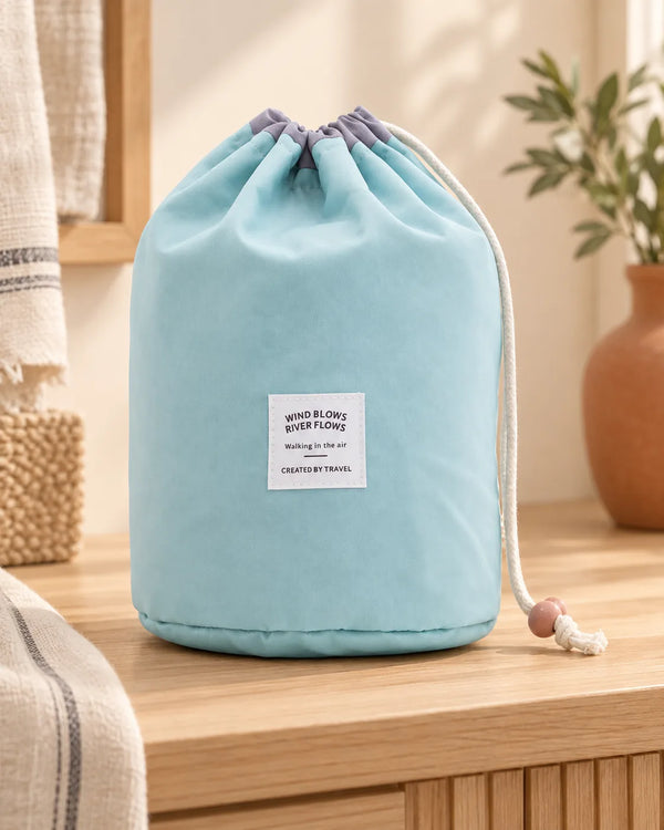 Large Capacity Nylon Lazy Drawstring Storage Bag Toiletry Cylinder Wash Bag Travel Organizer