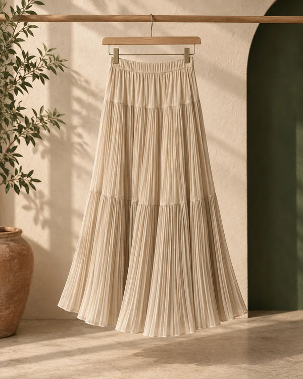 Soft Pleated Midi Skirt High Waist A-Line Tulle Layered Cake Skirt