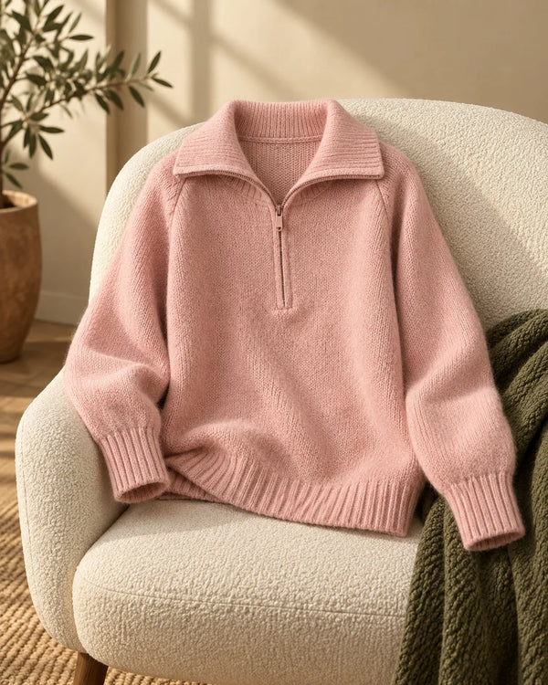 Half zip lapel pullover sweater for women