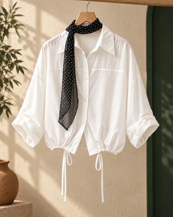 Drawstring Hem Loose Fit Shirt for Women, Casual Office Wear, Versatile Blouse Jacket