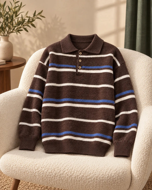 Striped contrasting long sleeved sweater for women in autumn and winter