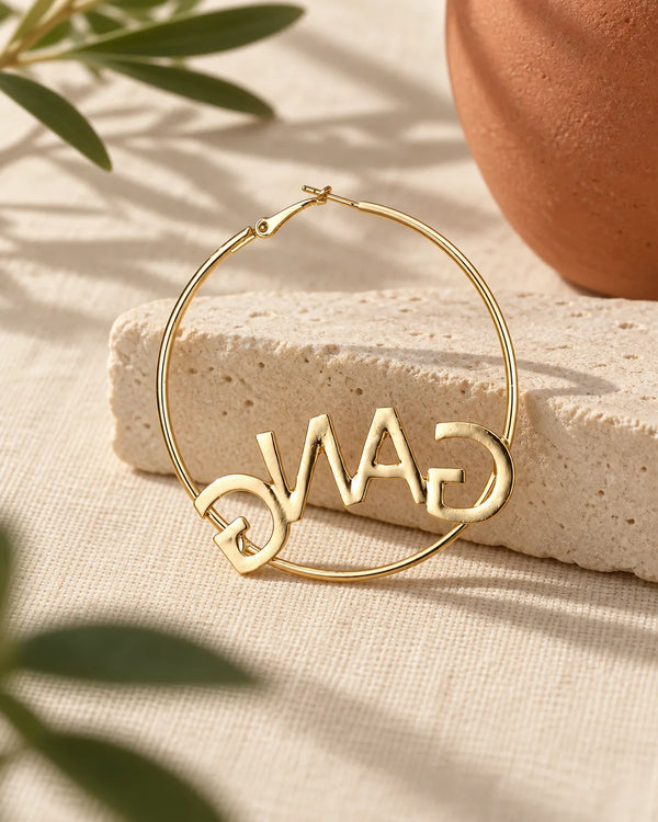 Bohemian Geometric Round Earring GIRL GANG LEtter Carving Pendant Drop Earring Pericing Earring