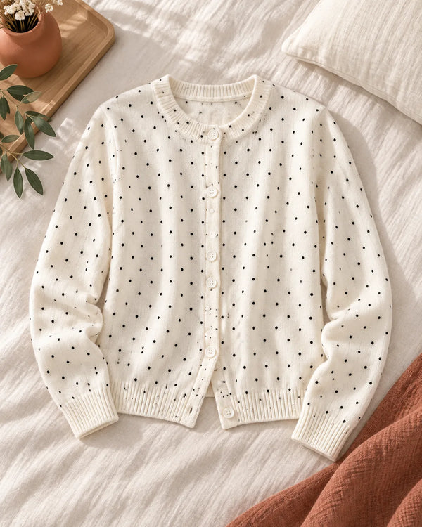 Lace West  Polka Dot Knit Cardigan for Women, Inner Sweater, Versatile Outerwear Top