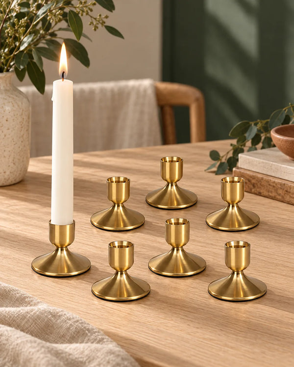 8 pieces of gold candle holder metal conical candle holder