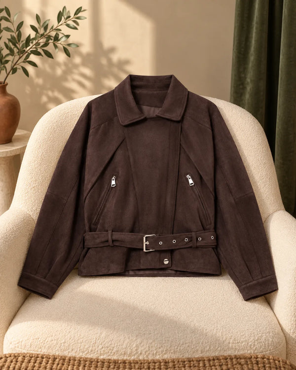 Suede motorcycle wind belt belt jacket