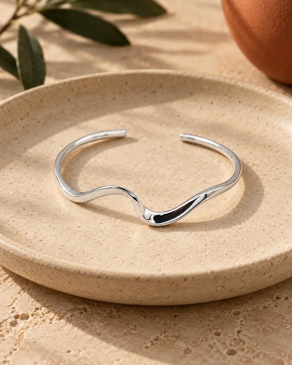 Sterling silver bracelet minimalist wave bracelet Mobius open bracelet jewelry