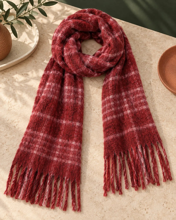Fringe Plaid Thermal Scarf